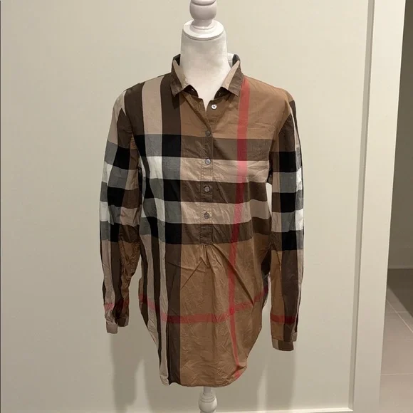 Burberry Cotton Popover Tunic Blouse Sz L - Picture 2 of 9